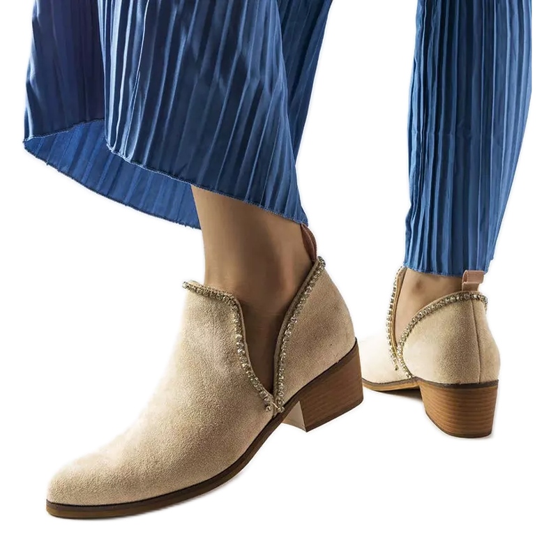 Beżowe botki ozdobione cyrkoniami Ditten beżowy