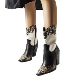 Czarno-brązowe kowbojki ze wstawkami węża Semi czarne