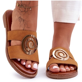 Modne Klapki Z Lustrzaną Ozdobą Camel Deep Breath brązowe
