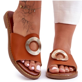 Klapki Damskie Z Okrągłą Ozdobą Camel Donatell brązowe