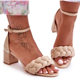 Zamszowe Sandały Z Warkoczem Beżowe Essenza beżowy