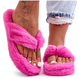 Damskie Futrzane Klapki Papcie Fuksja Elma różowe
