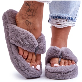 Damskie Futrzane Klapki Papcie Szare