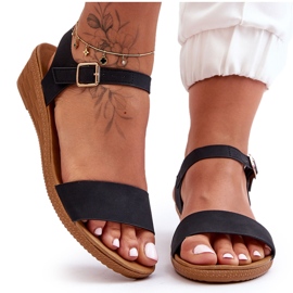 Klasyczne Sandały Na Niskim Koturnie Czarne Arya