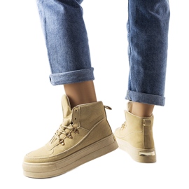 Beżowe sznurowane botki na platformie Jolin beżowy