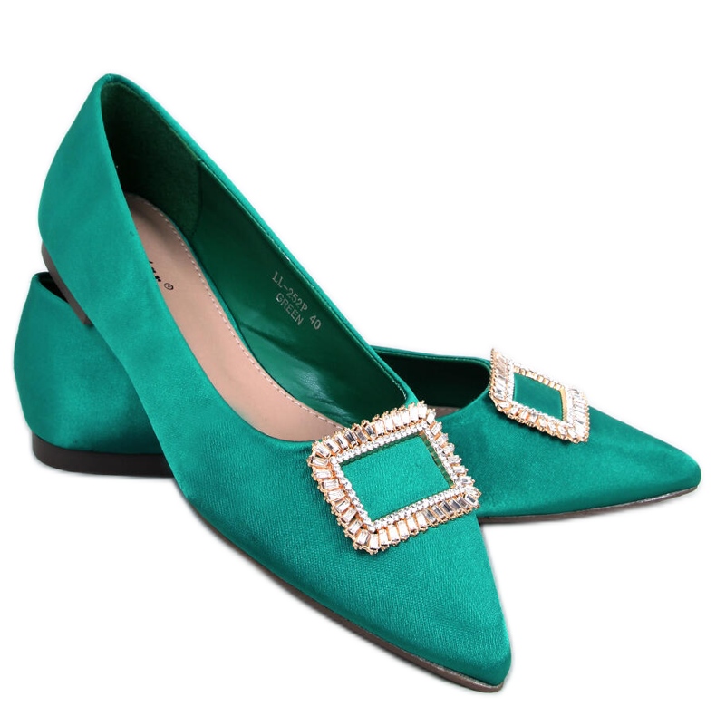 Baleriny eleganckie z kamieniami Lorella Green zielone
