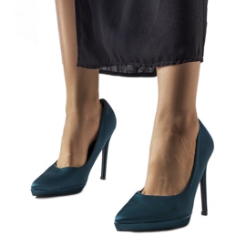 Ciemnozielone satynowe szpilki Silje