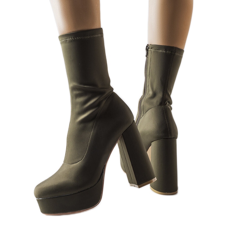 Inna Zielone satynowe botki na masywnym słupku Glus