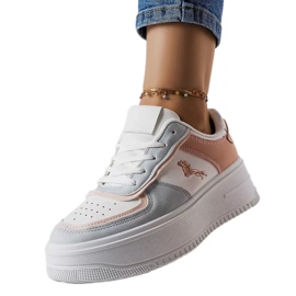 Różowo-niebieskie sneakersy na platformie Gidle białe