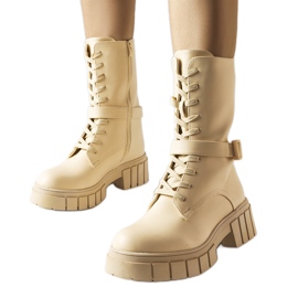 Beżowe sznurowane botki-workery Rive beżowy