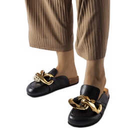 Czarne klapki z łańcuchem Christelle