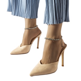 Beżowe klapki na szpilce z cyrkoniami Claude beżowy