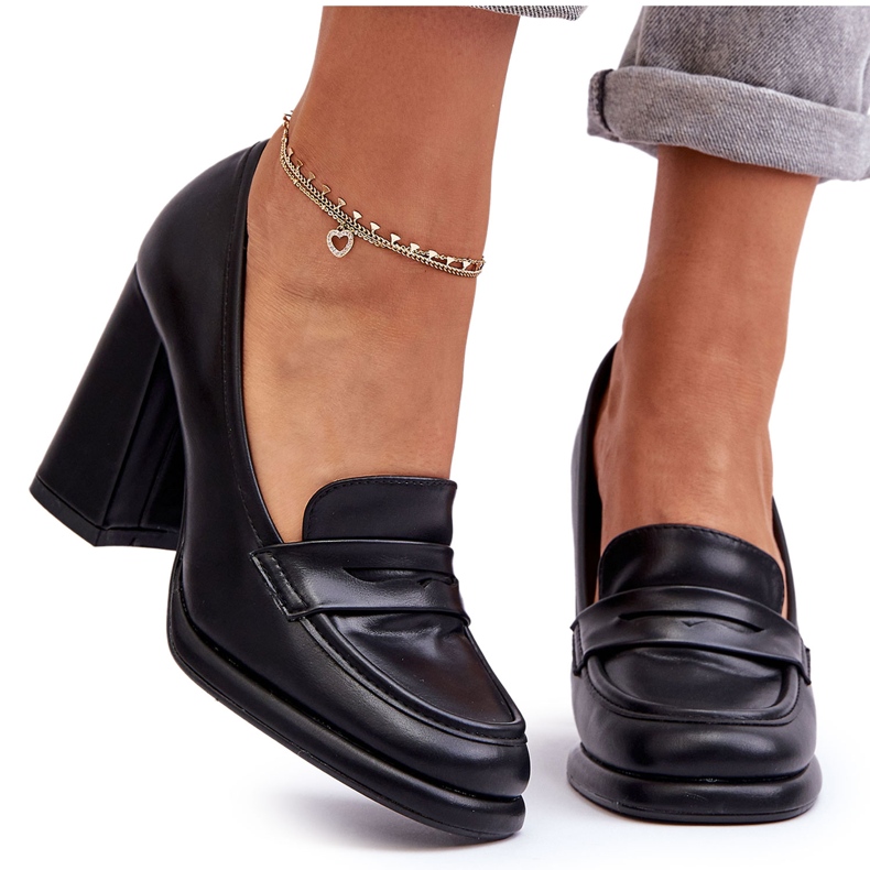 PS1 Modne Czółenka Na Słupku Czarne Florence