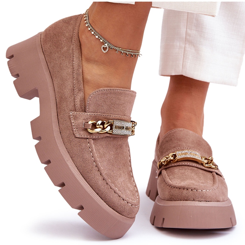 PS1 Klasyczne Zamszowe Mokasyny Na Masywnej Platformie Brązowe Catch Me!