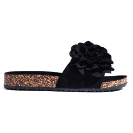 Klapki na korku z kwiatkami Shelovet czarne