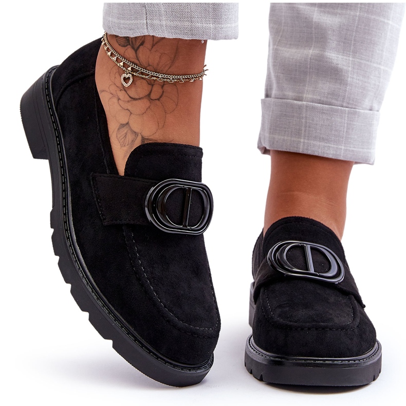 PG1 Zamszowe Mokasyny Na Platformie Czarne Jarren