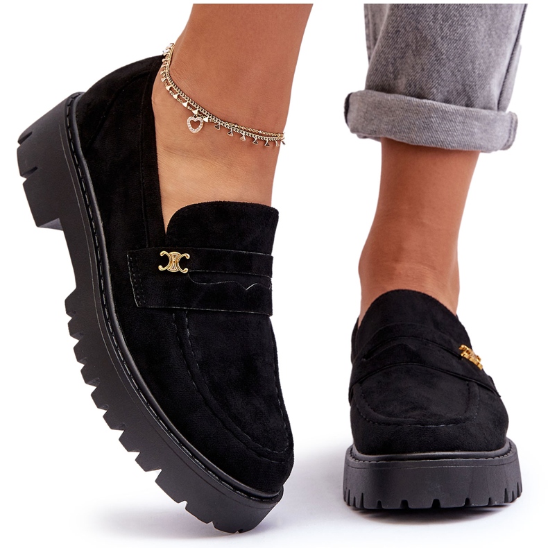 PS1 Zamszowe Mokasyny Z Ozdobą Czarne Esperta