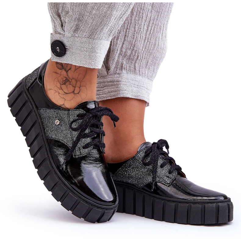 Lemar Skórzane Półbuty Na Platformie Czarne Hypnosis