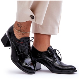 Laura Messi Skórzane Lakierowane Półbuty Damskie Na Obcasie Czarne Keria