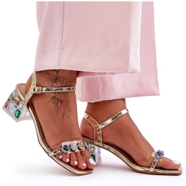 Damskie Sandały Na Obcasie Z Kryształkami Złote S.Barski MR1037-01 złoty