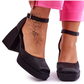 PA1 Modne Czółenka Na Masywnym Obcasie Czarne Sandia