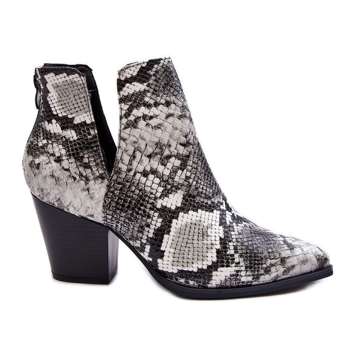 Damskie Wężowe Botki Z Wycięciami Czarno-Białe Caderina czarne