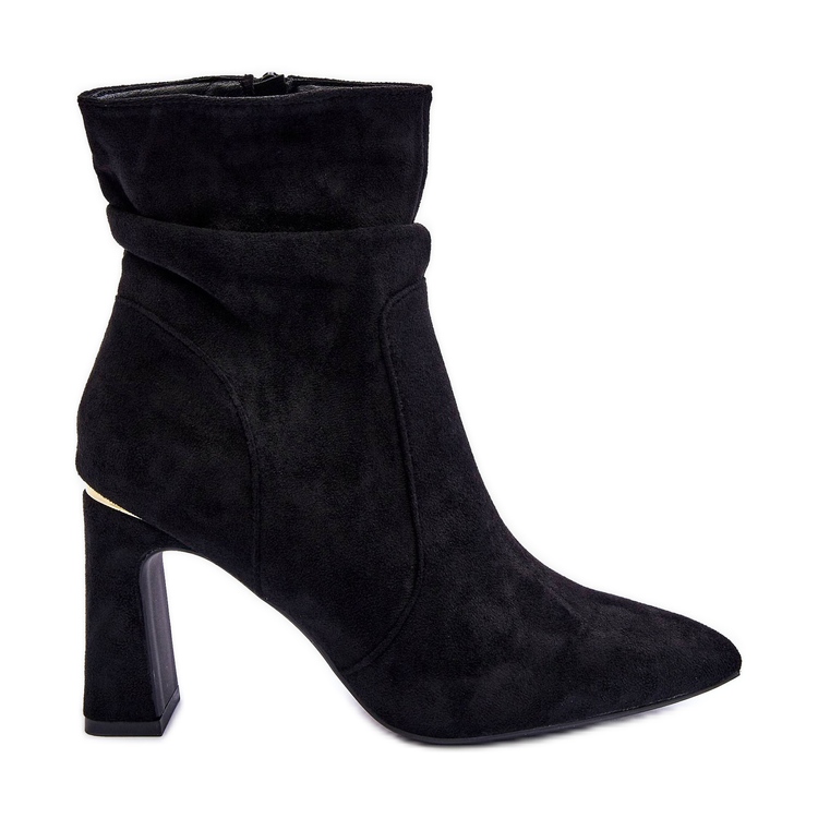 PG1 Zamszowe Botki Na Słupku Czarne Mellamene