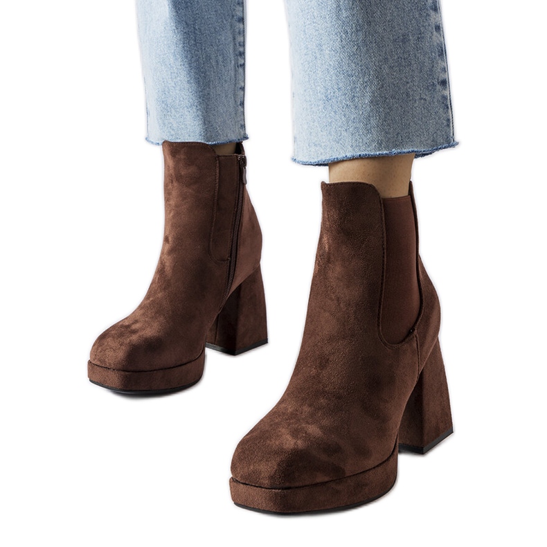 Brązowe botki eko-zamsz Province