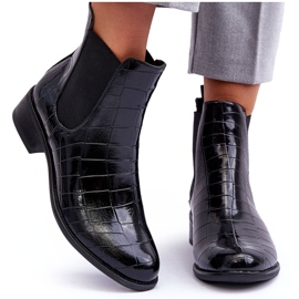 Skórzane Botki Sztyblety Zwierzęcy Wzór Czarne Daina