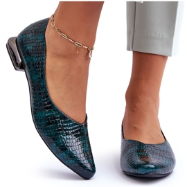 PD1 Lakierowane Baleriny Na Płaskim Obcasie Ciemnozielone Vaani