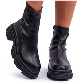 Skórzane Klasyczne Ocieplane Botki Czarne Vergilia