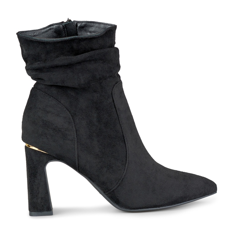 Czarne botki damskie na zdobionym słupku