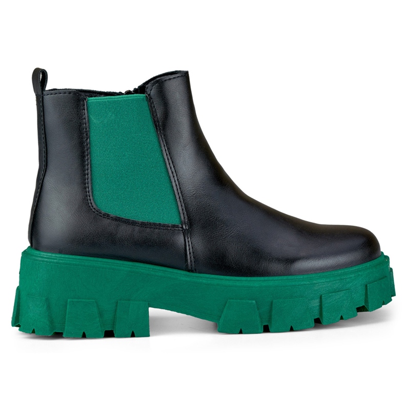 Workery damskie z zieloną podeszwą czarne