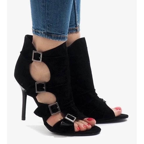 Czarne zamszowe wiązane workery damskie