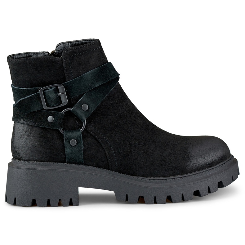 Czarne botki zamszowe damskie z czarnym zdobieniem Aline