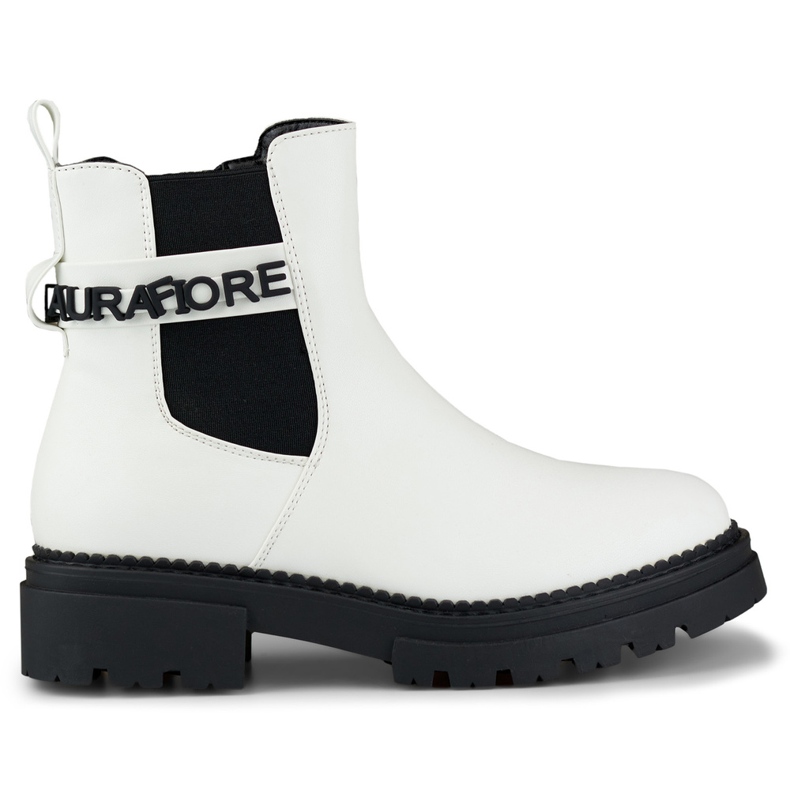 Białe botki damskie z ekoskóry z ozdobnym napisem