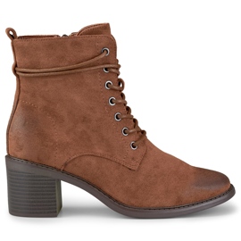 Brązowe wiązane botki na niskim słupku