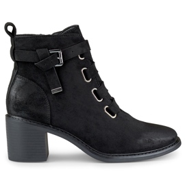 Zamszowe czarne botki damskie na niskim słupku Salin
