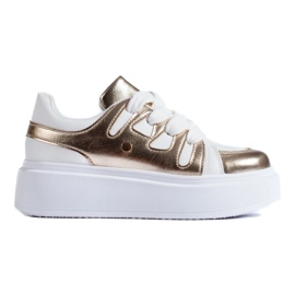 Sneakersy na wysokiej platformie złoto-białe Shelovet