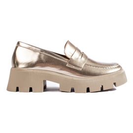 Złote damskie mokasyny na grubej podeszwie Shelovet złoty
