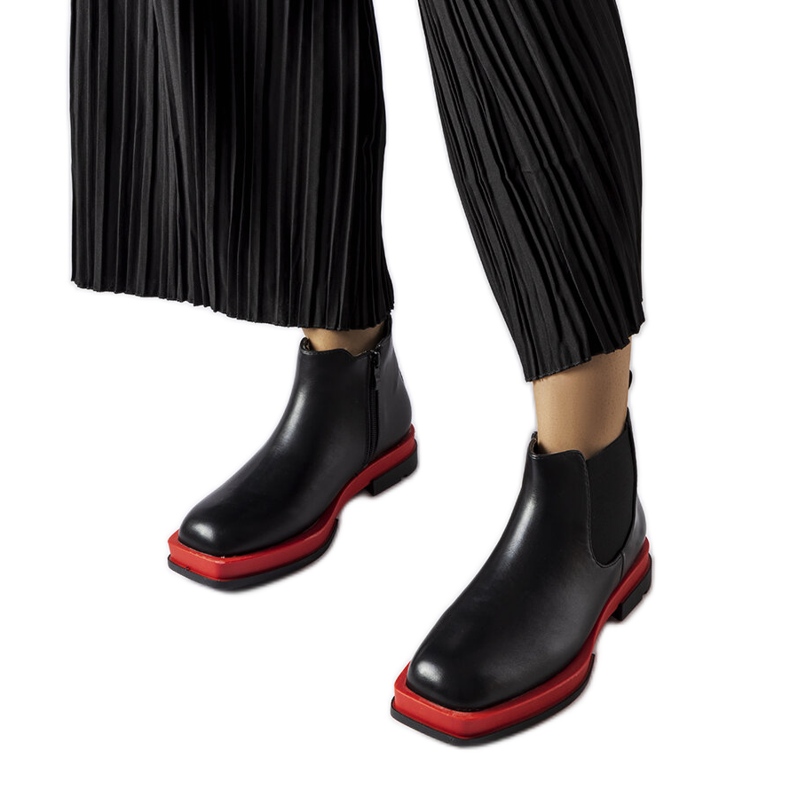 Inna Czarne niskie botki płaskie Tarquinia