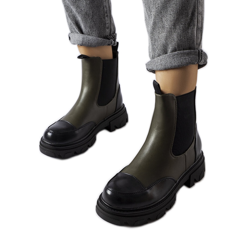 Inna Czarno-zielone wsuwane botki Albany