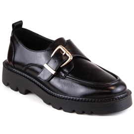 Półbuty damskie na platformie z klamrą czarne Vinceza 58184