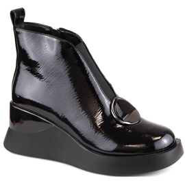 Botki damskie na koturnie czarne D&A S.Barski Premium Collection MR870-36