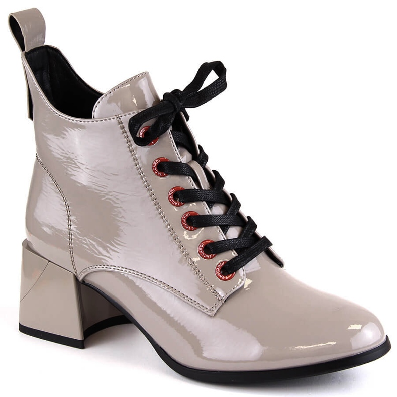 Lakierowane botki damskie taupe D&A S.Barski Premium Collection MR870-66 beżowy