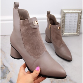 Botki damskie na obcasie beżowe D&A S.Barski Premium Collection MR870-96 beżowy
