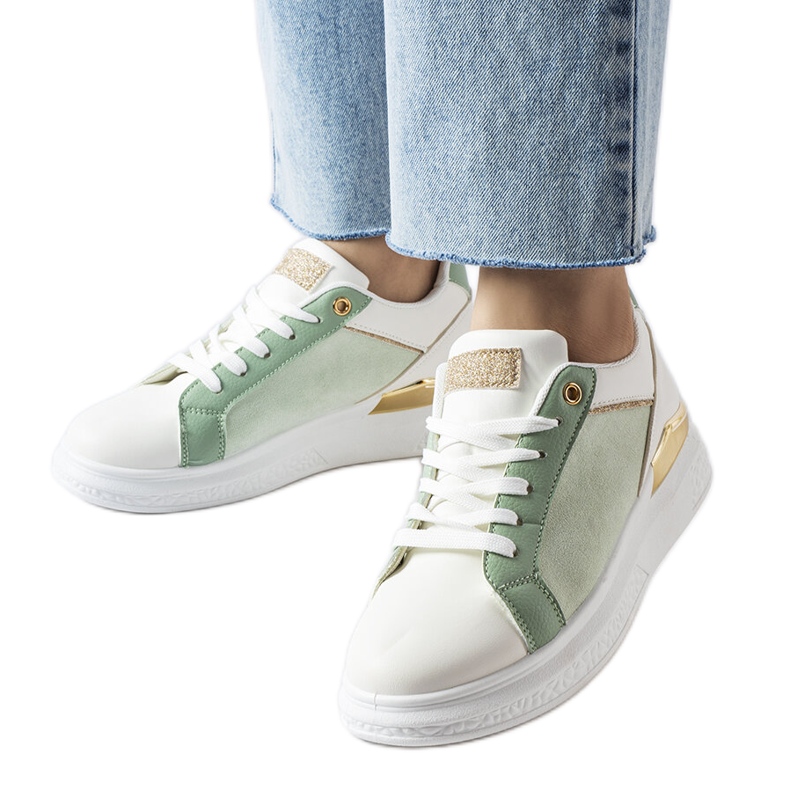 Inna Biało-zielone buty ze złotym akcentem Palais białe