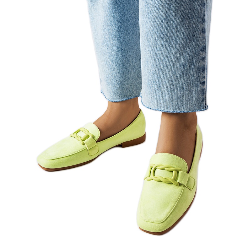 Zielone mokasyny z klamerką Alighiero