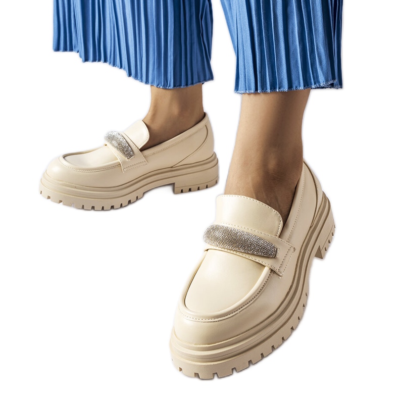 Beżowe mokasyny z cyrkoniami Hartford beżowy