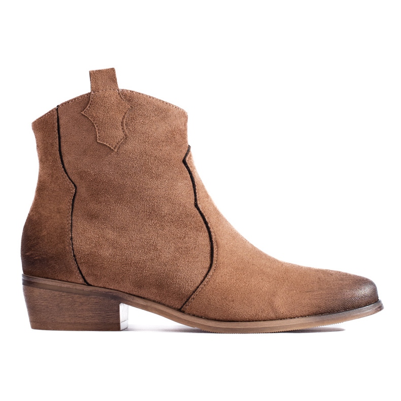 W. Potocki Niskie zamszowe botki kowbojki Potocki camel brązowe